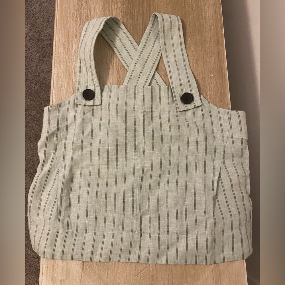 Women’s Striped Linen Crossed Back Sleeveless Top With Button Accents Size 2